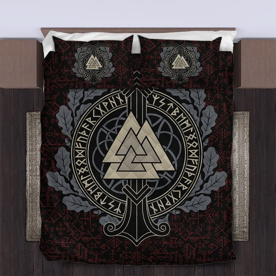 Viking Quilt Bedding Set Valknut Rune Warrior Legacy