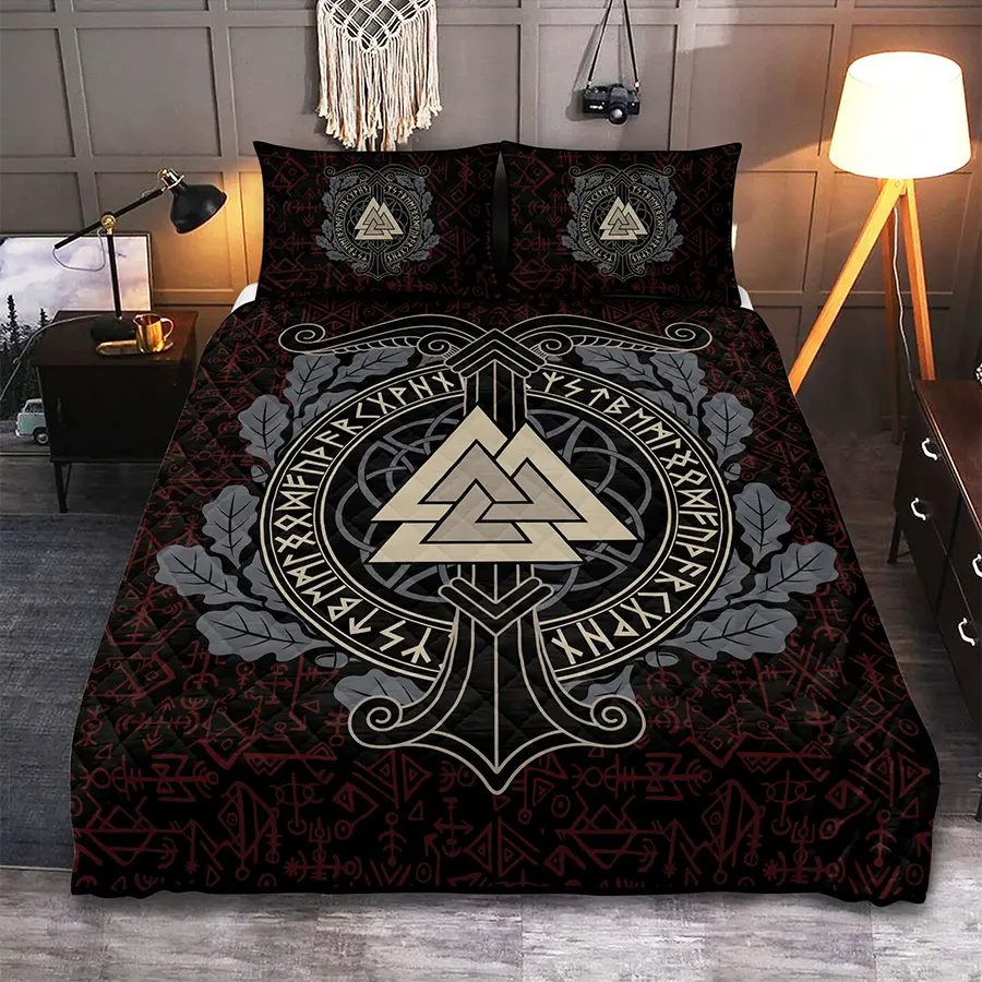 Viking Quilt Bedding Set Valknut Rune Warrior Legacy