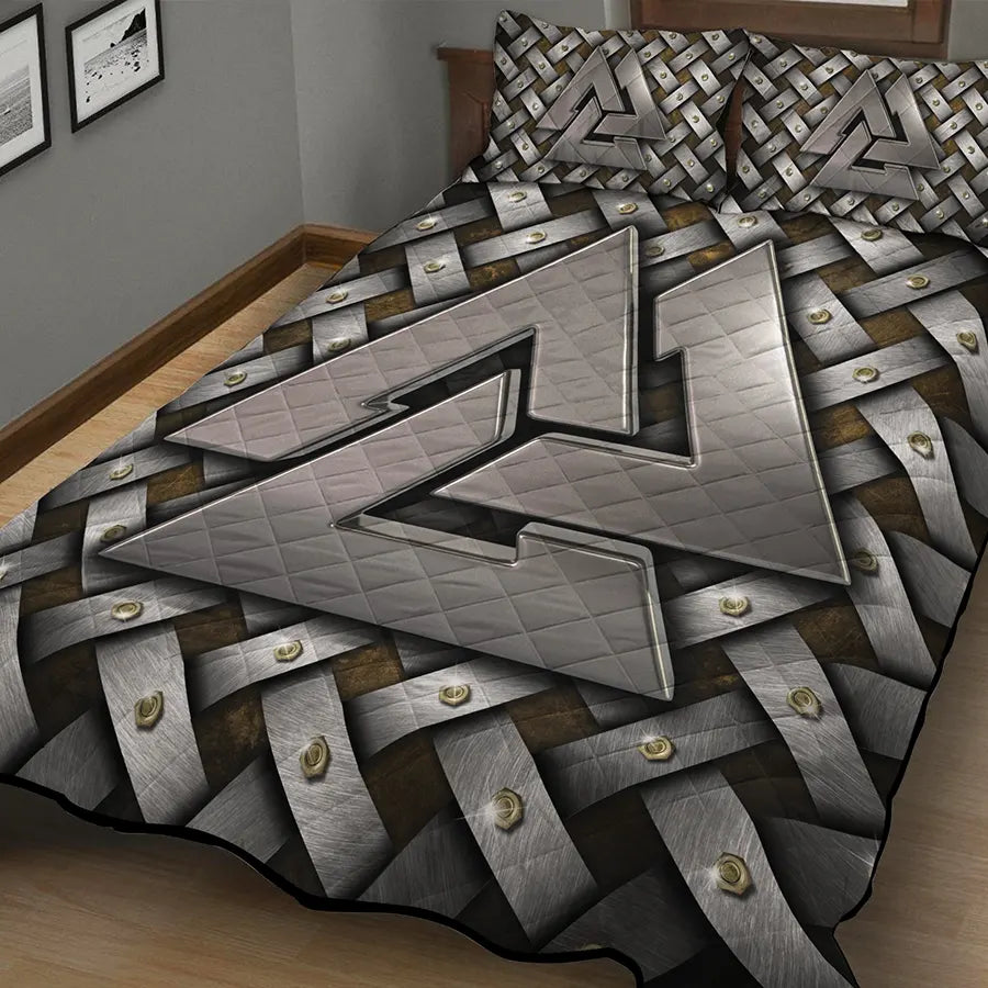 Viking Quilt Bedding Set Valknut Symbol