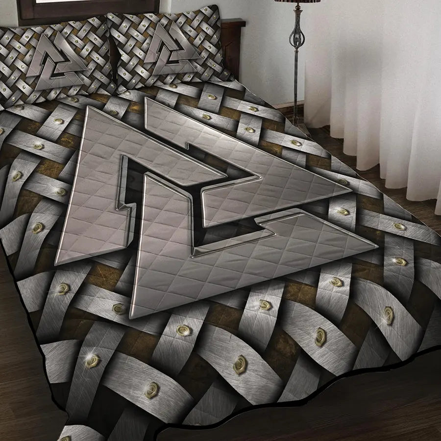 Viking Quilt Bedding Set Valknut Symbol