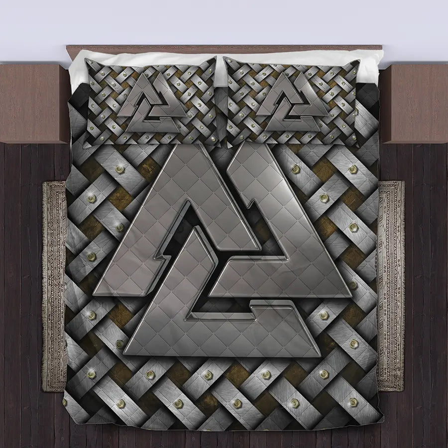 Viking Quilt Bedding Set Valknut Symbol