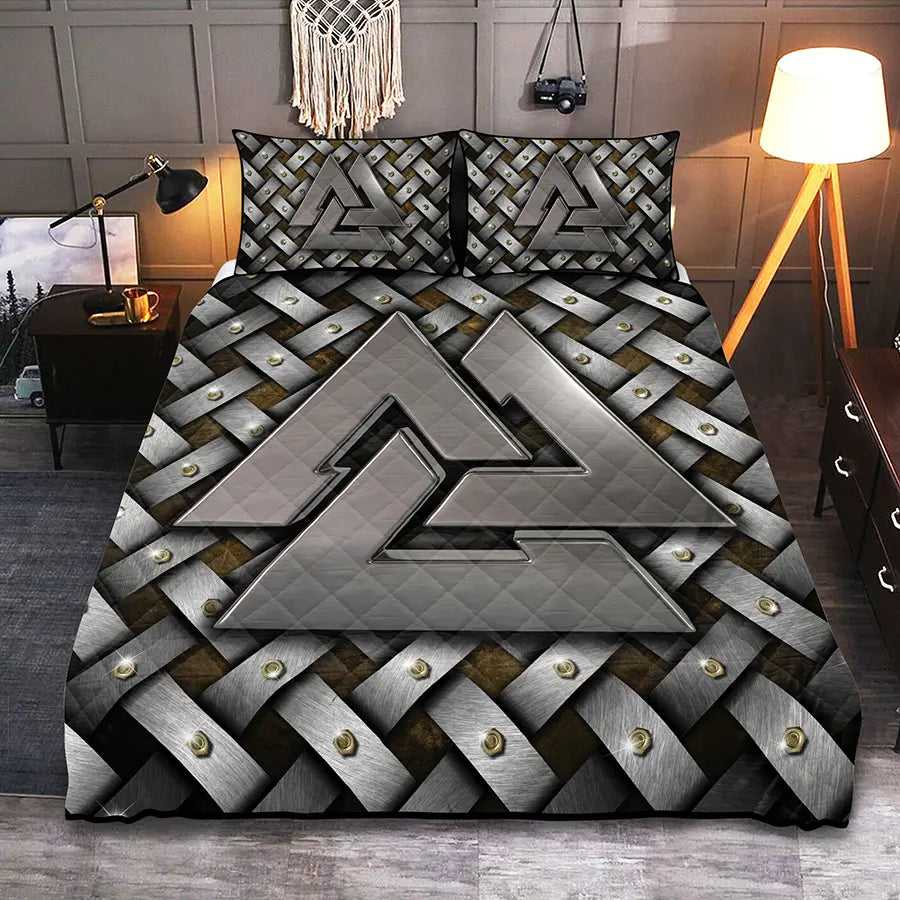 Viking Quilt Bedding Set Valknut Symbol
