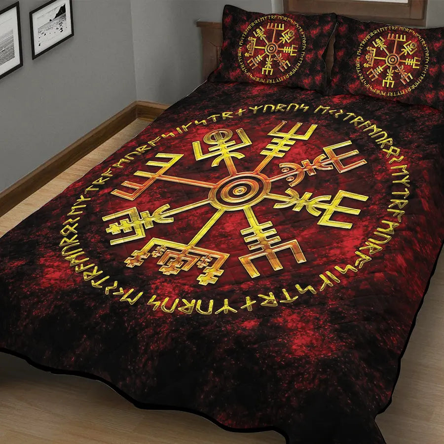 Viking Quilt Bedding Set Vegvisir Rune Design