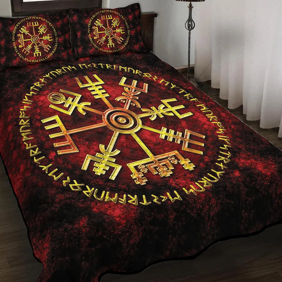 Viking Quilt Bedding Set Vegvisir Rune Design