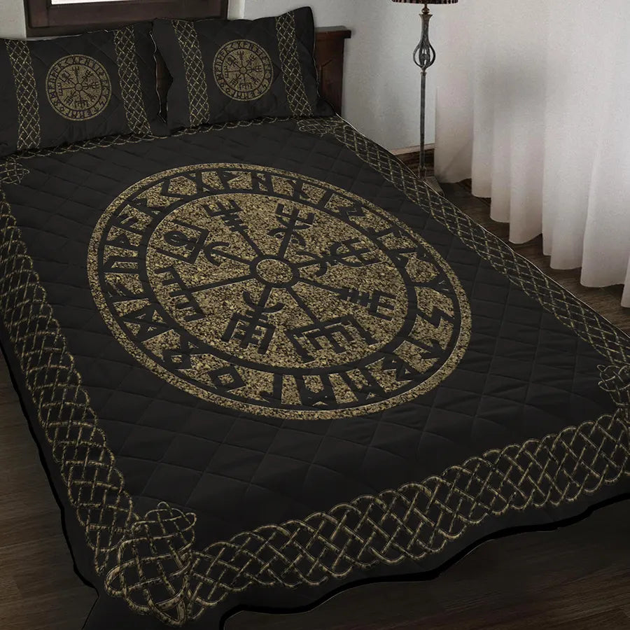 Viking Quilt Bedding Set Vegvisir Symbol