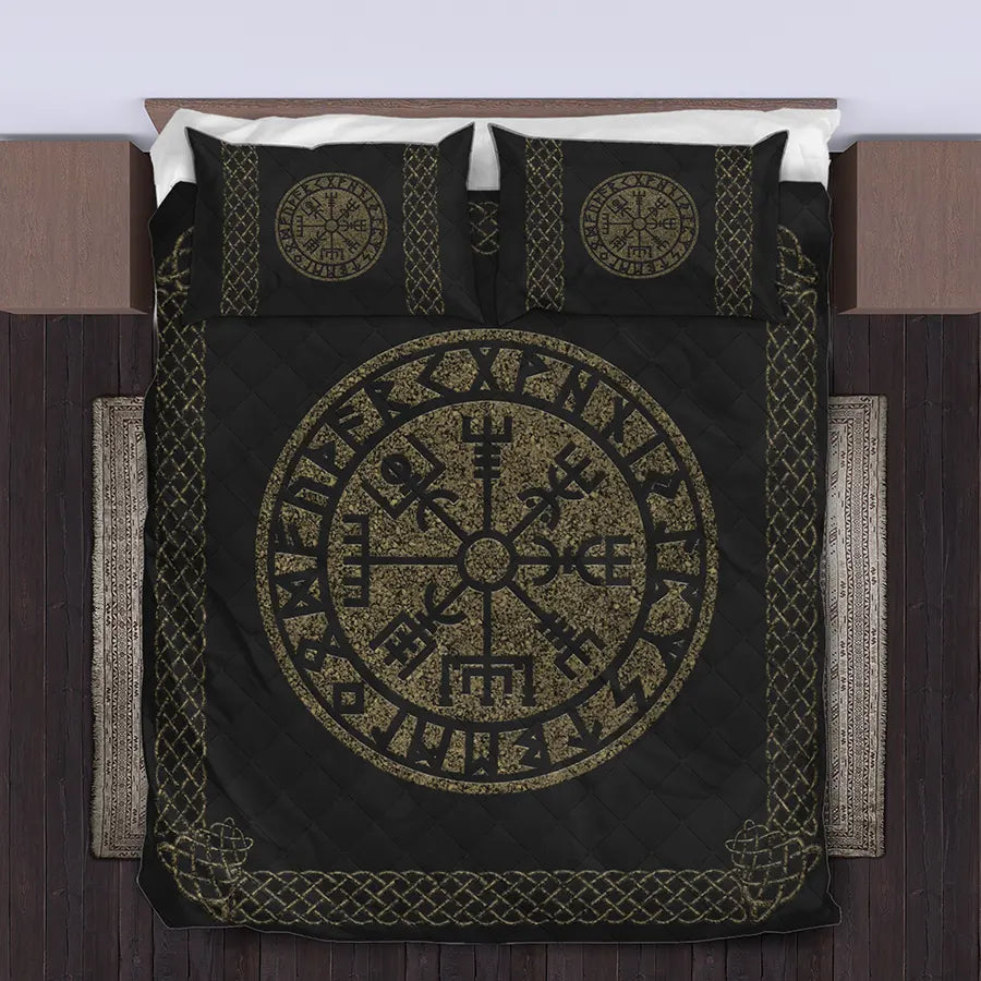 Viking Quilt Bedding Set Vegvisir Symbol