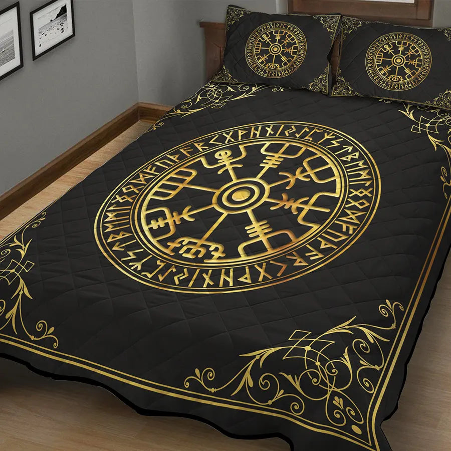 Viking Quilt Bedding Set Vegvisir with Runes