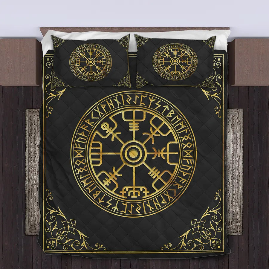 Viking Quilt Bedding Set Vegvisir with Runes