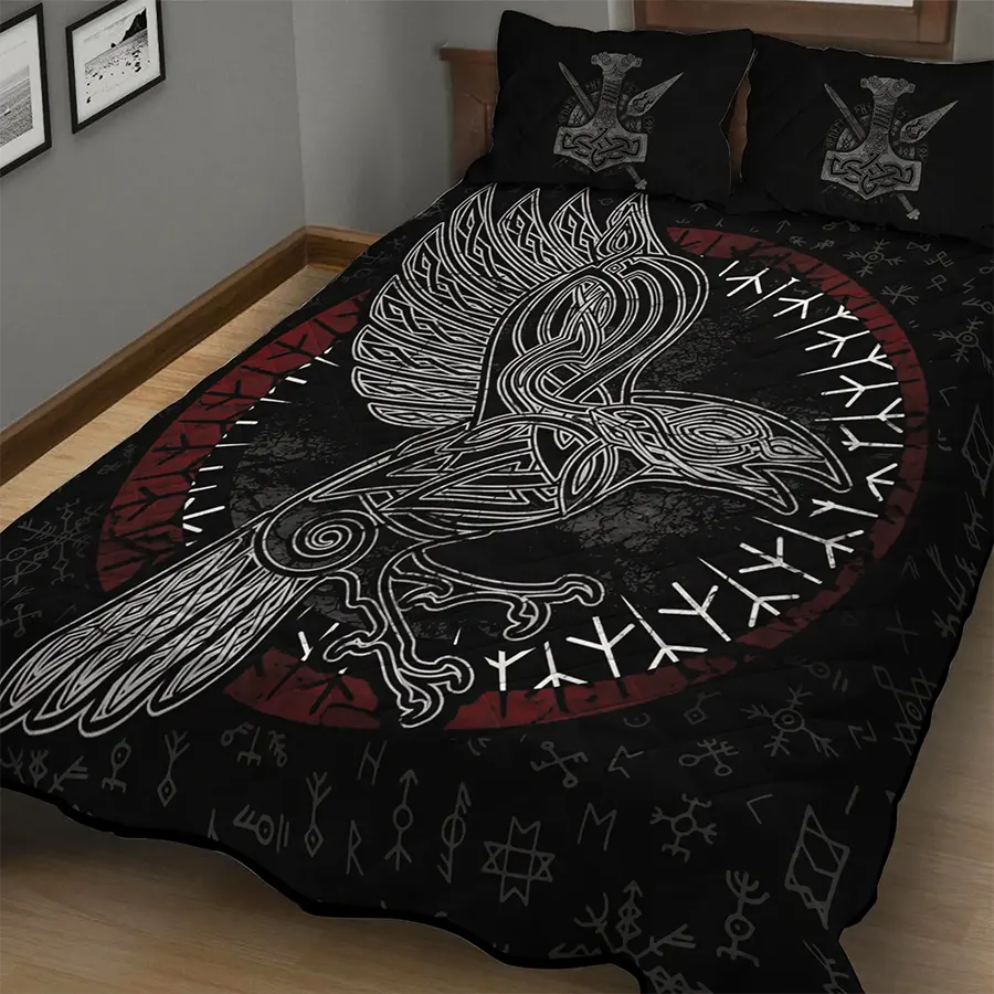Viking Quilt Bedding Set Viking Celtic Raven Art
