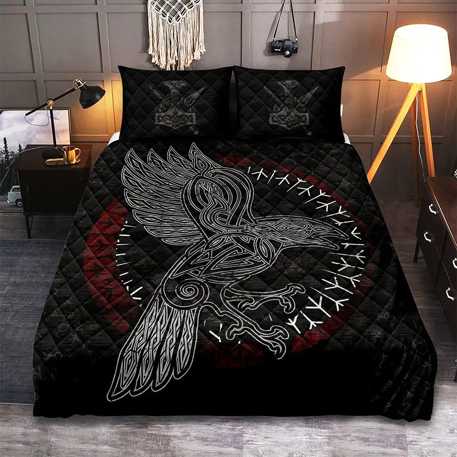 Viking Quilt Bedding Set Viking Celtic Raven Art