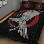 Viking Quilt Bedding Set with Viking Raven Celtic Art and Rune Symbols
