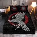 Viking Quilt Bedding Set with Viking Raven Celtic Art and Rune Symbols