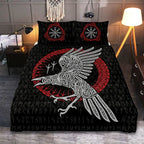 Viking Quilt Bedding Set with Viking Raven Celtic Art and Rune Symbols