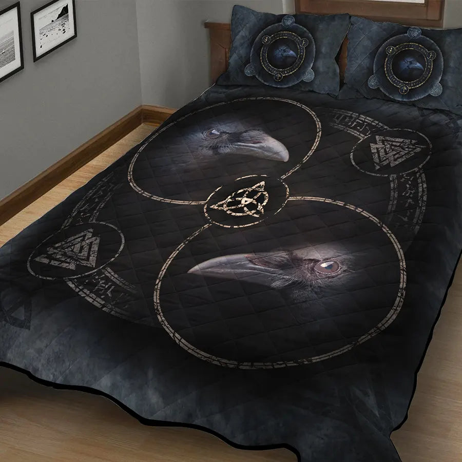 Viking Quilt Bedding Set Viking Raven Symbol