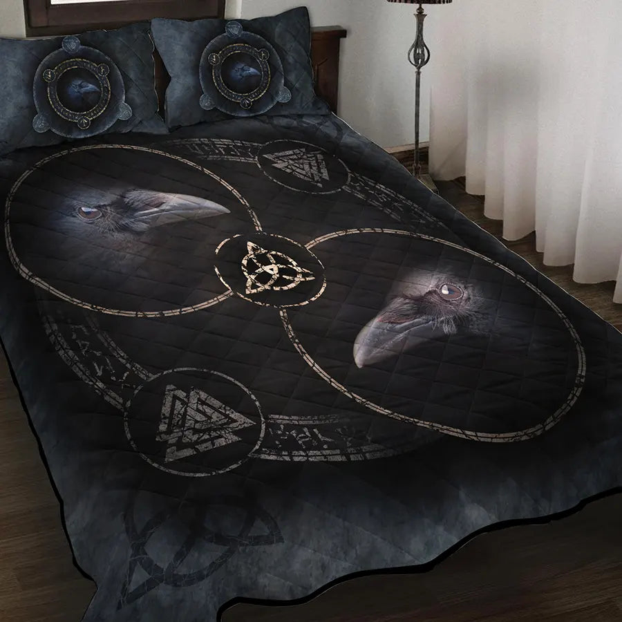 Viking Quilt Bedding Set Viking Raven Symbol