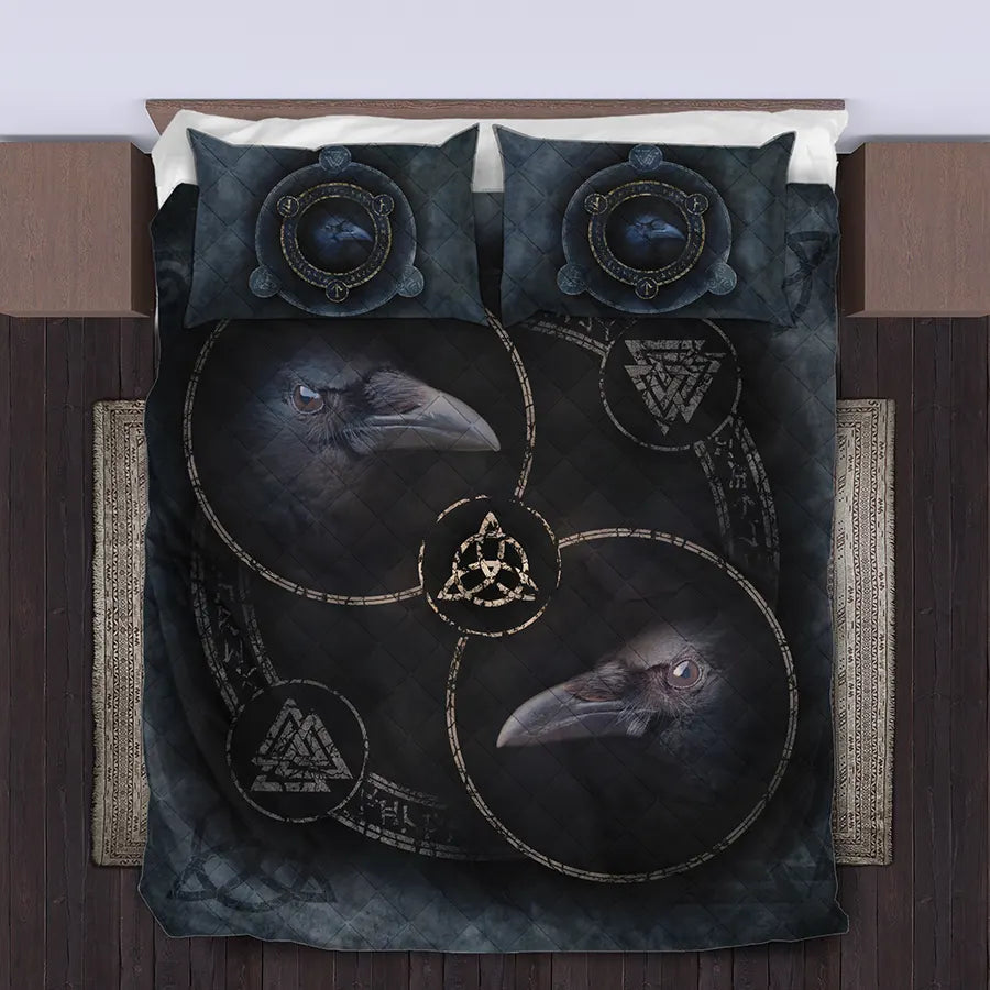 Viking Quilt Bedding Set Viking Raven Symbol