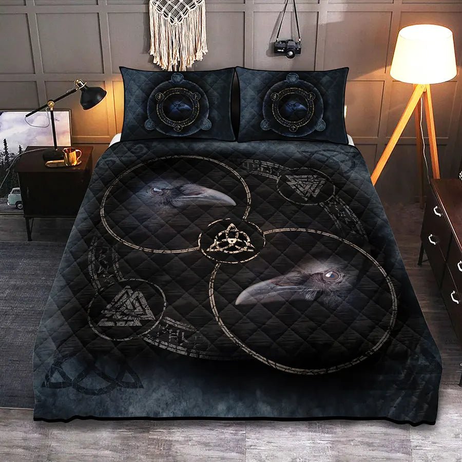 Viking Quilt Bedding Set Viking Raven Symbol