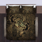 Viking Quilt Bedding Set with Viking Raven and Triple Horn