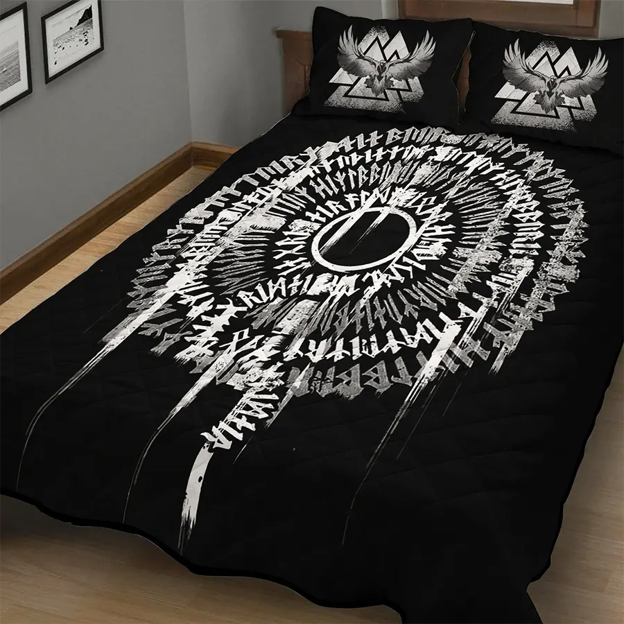Viking Quilt Bedding Set Viking Runes for Protection