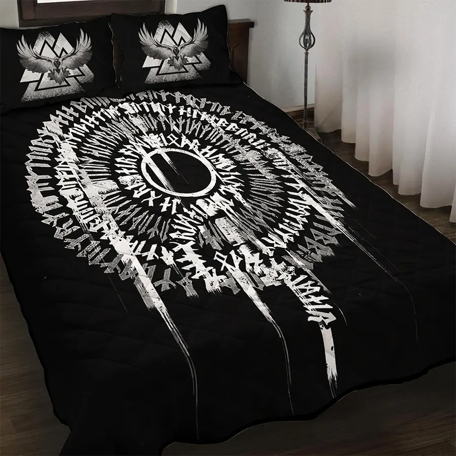 Viking Quilt Bedding Set Viking Runes for Protection