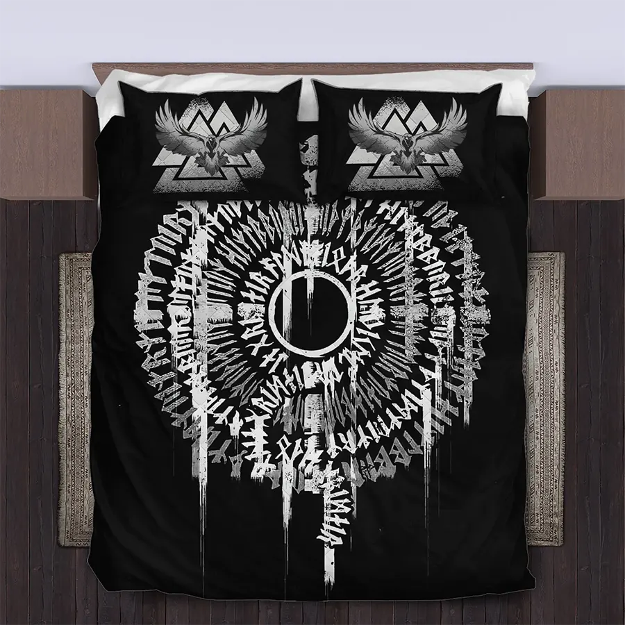 Viking Quilt Bedding Set Viking Runes for Protection