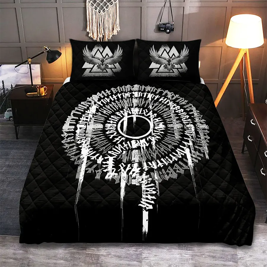 Viking Quilt Bedding Set Viking Runes for Protection