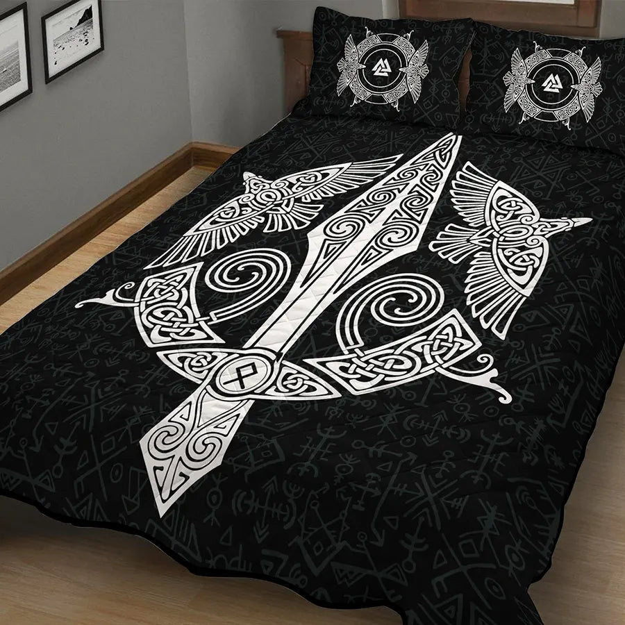 Viking Quilt Bedding Set Viking Spear and Raven Celtic