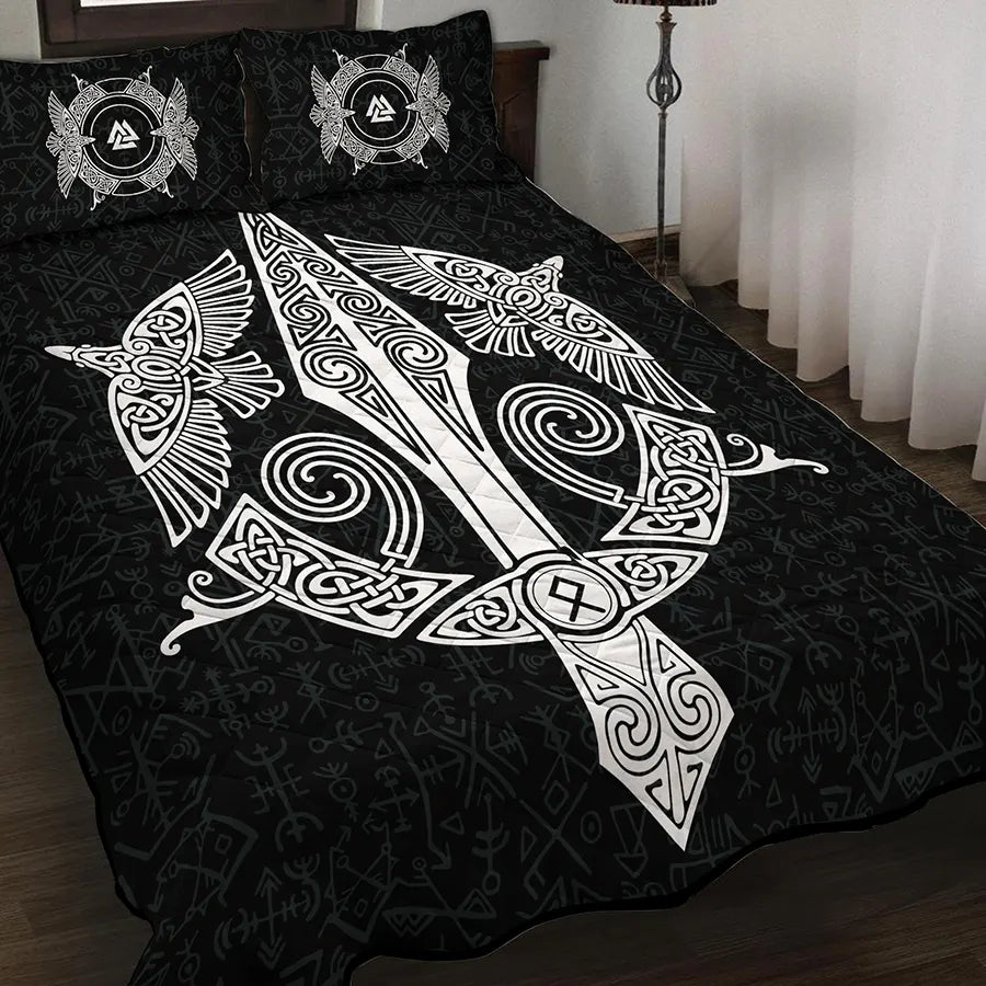 Viking Quilt Bedding Set Viking Spear and Raven Celtic