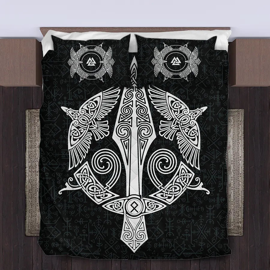 Viking Quilt Bedding Set Viking Spear and Raven Celtic
