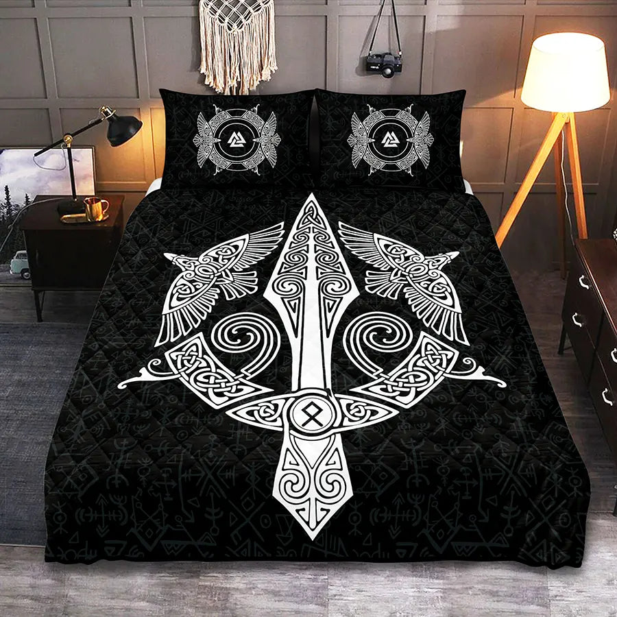 Viking Quilt Bedding Set Viking Spear and Raven Celtic