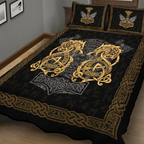 Viking Quilt Bedding Set Viking Wolf Celtic and Mjolnir Art