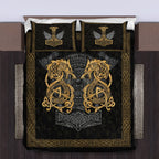 Viking Quilt Bedding Set Viking Wolf Celtic and Mjolnir Art