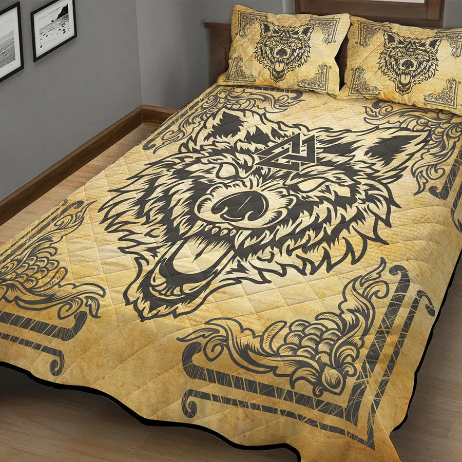Viking Quilt Bedding Set Viking Wolf Headdress Art