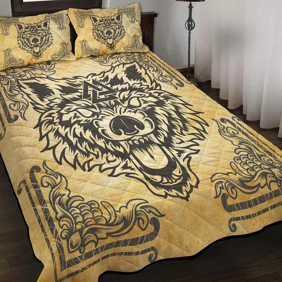 Viking Quilt Bedding Set Viking Wolf Headdress Art