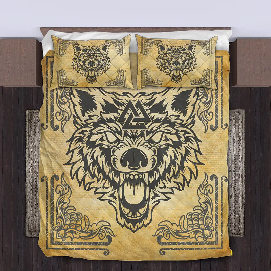 Viking Quilt Bedding Set Viking Wolf Headdress Art