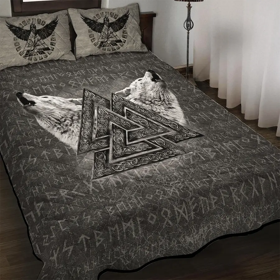 Viking Quilt Bedding Set Viking Wolf Rune Spirit