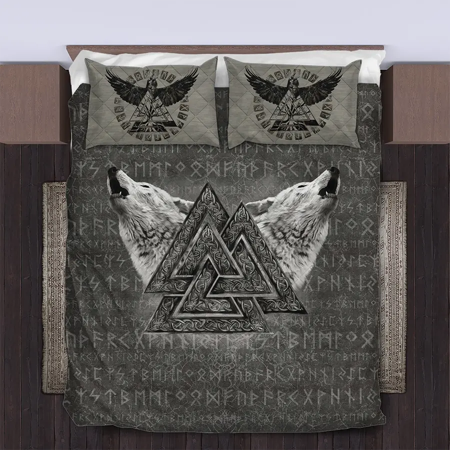 Viking Quilt Bedding Set Viking Wolf Rune Spirit