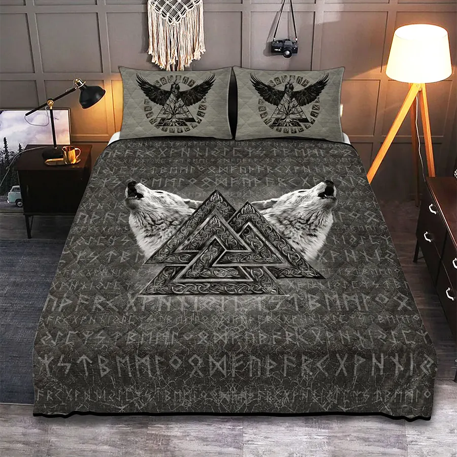 Viking Quilt Bedding Set Viking Wolf Rune Spirit