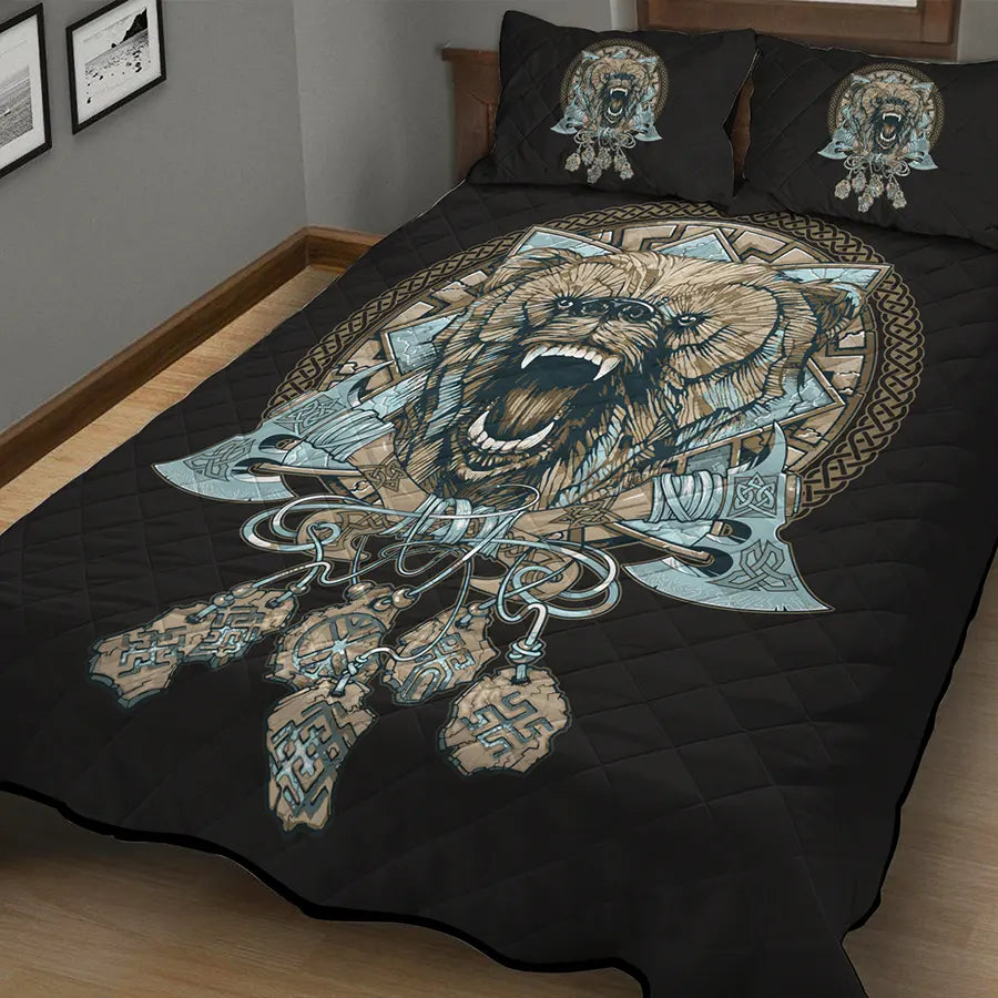 Viking Quilt Bedding Set with Viking Wolf Symbol