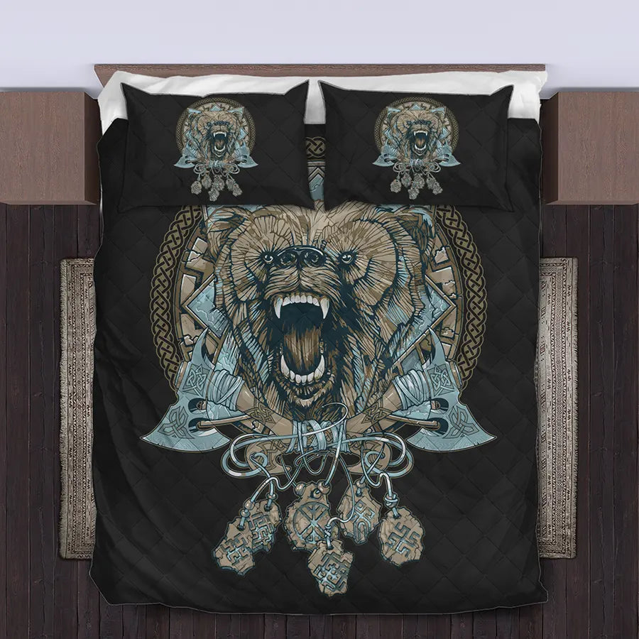 Viking Quilt Bedding Set with Viking Wolf Symbol