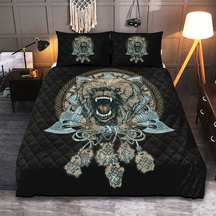Viking Quilt Bedding Set with Viking Wolf Symbol