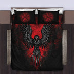 Viking Quilt Bedding Set with Nordic Raven Vegvisir