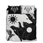 Viking Quilt Bedding Set Yin Yang Norse Wolf Art
