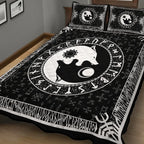 Viking Quilt Bedding Set Yin Yang Norse Wolf Symbol