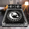 Viking Quilt Bedding Set Yin Yang Norse Wolf Symbol