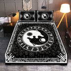 Viking Quilt Bedding Set Yin Yang Norse Wolf Symbol