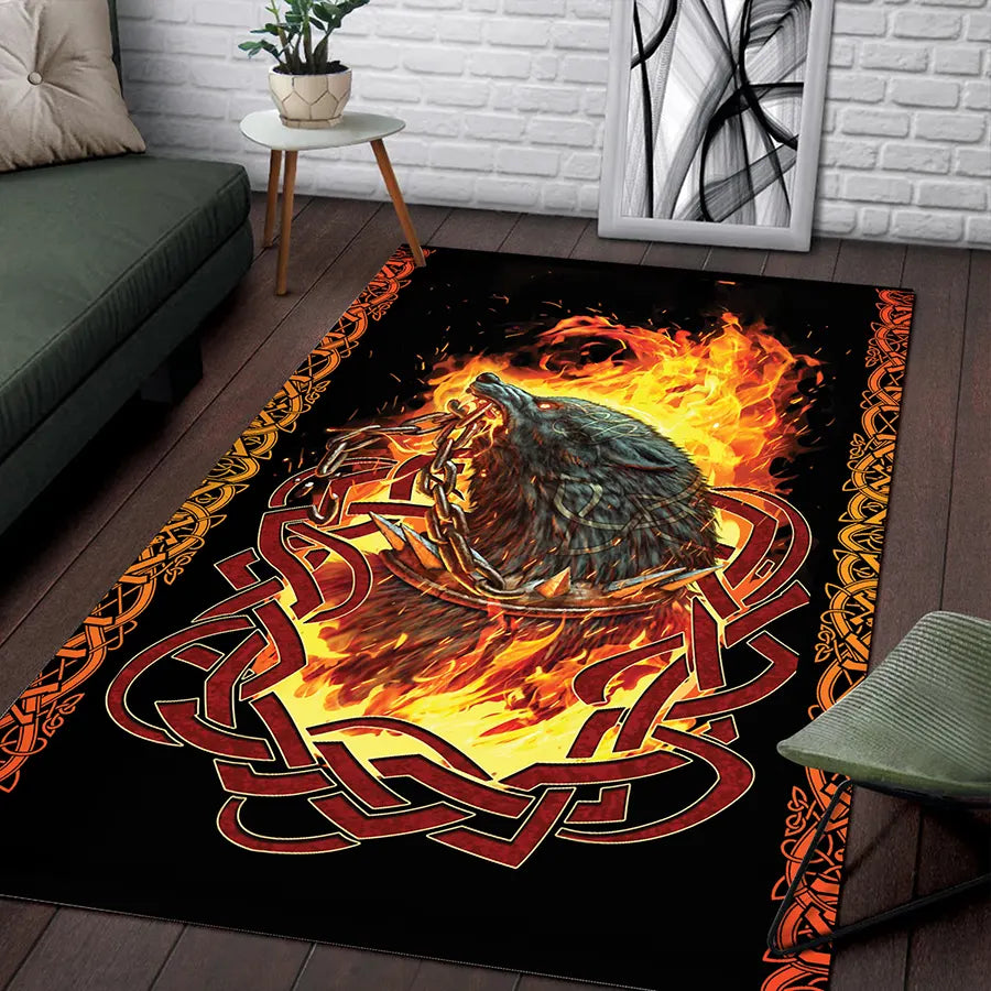 Viking Rug Fenrir Art in Flames