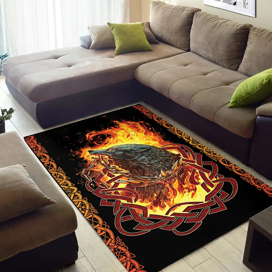 Viking Rug Fenrir Art in Flames