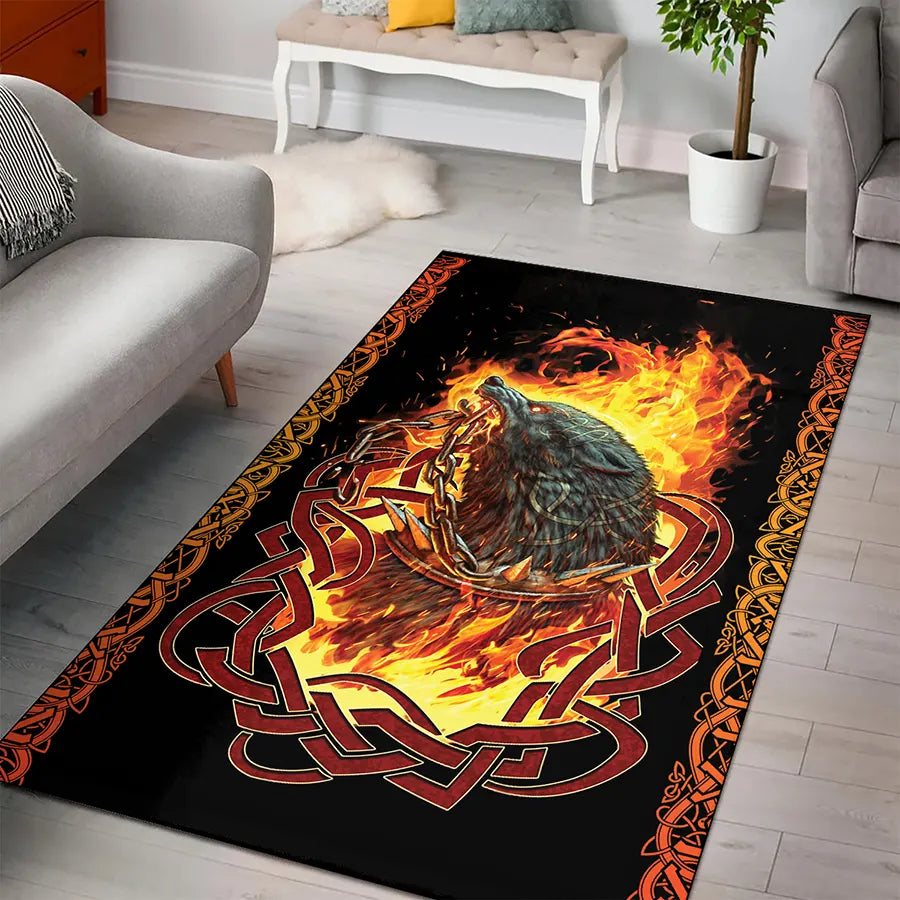 Viking Rug Fenrir Art in Flames