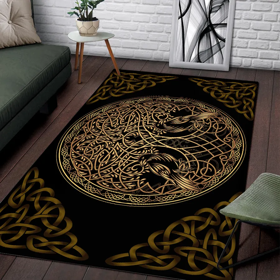 Viking Rug Gold Celtic Tree of Life with Norse Raven
